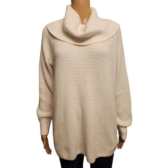 Michael Kors White Cowl Neck Waffle Pattern Pullover Sweater L - Picture 3 of 13
